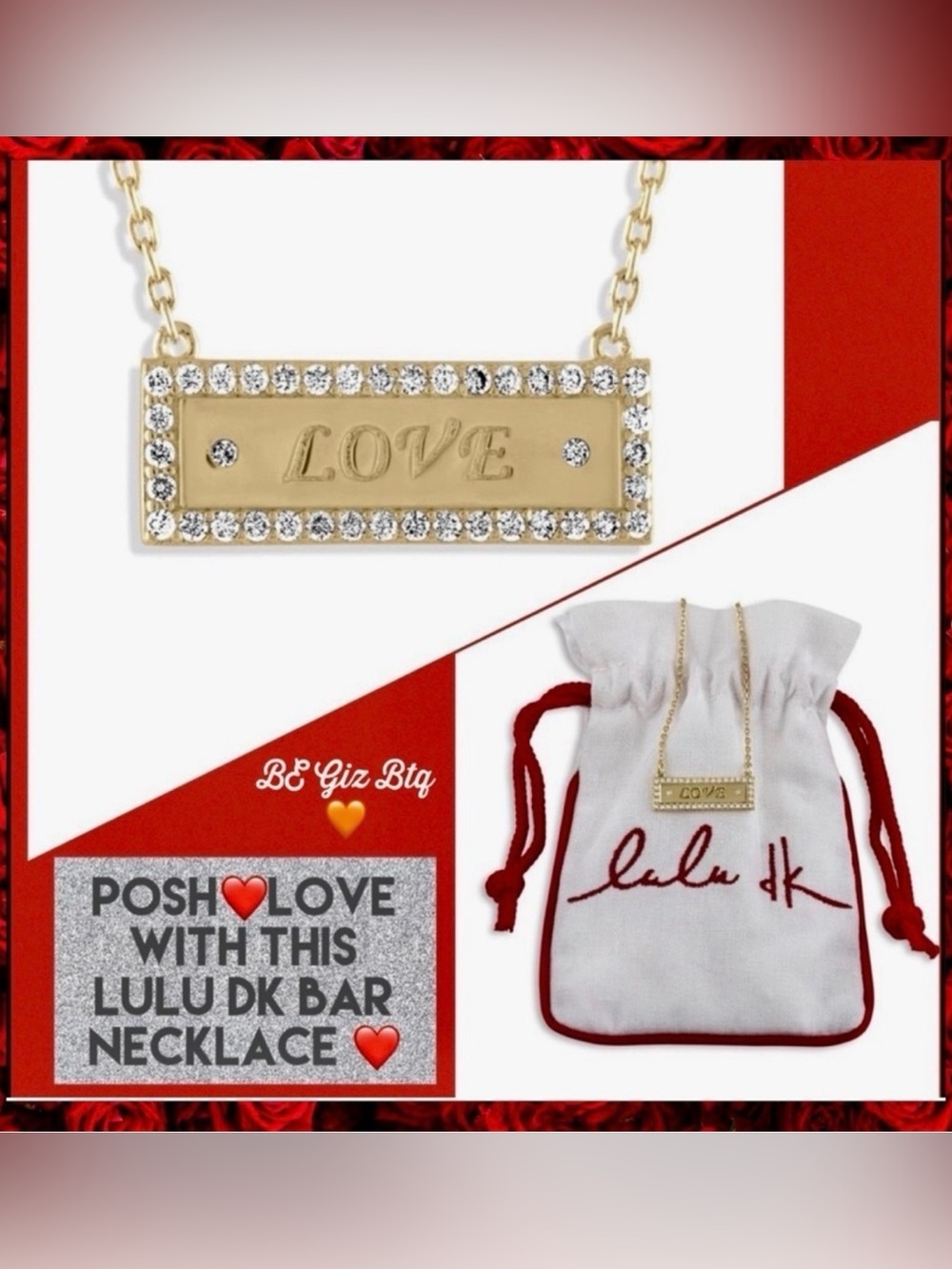 🆕 NWT Lulu DK Bar Necklace “LOVE” Sparkly Cubic Zirconia Studs